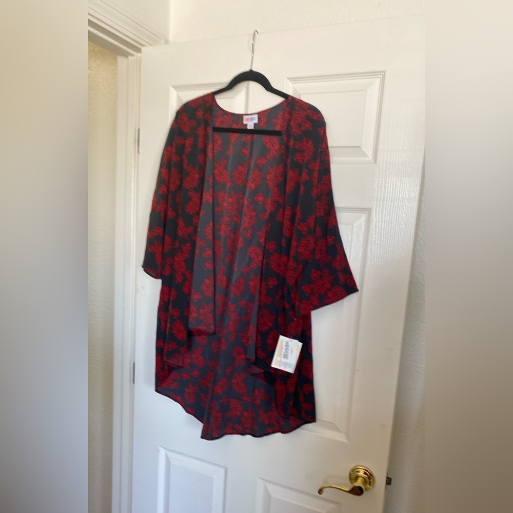 NWT LuLaRoe Lindsey Black and Red Floral Dress